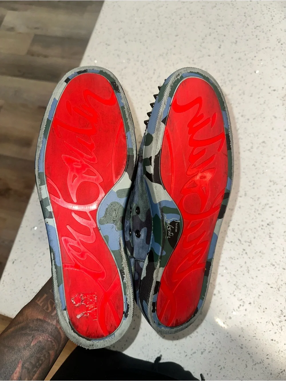Christian Louboutin Men's Camouflage Spike-Toe Low-Top Sneakers - Green/Black